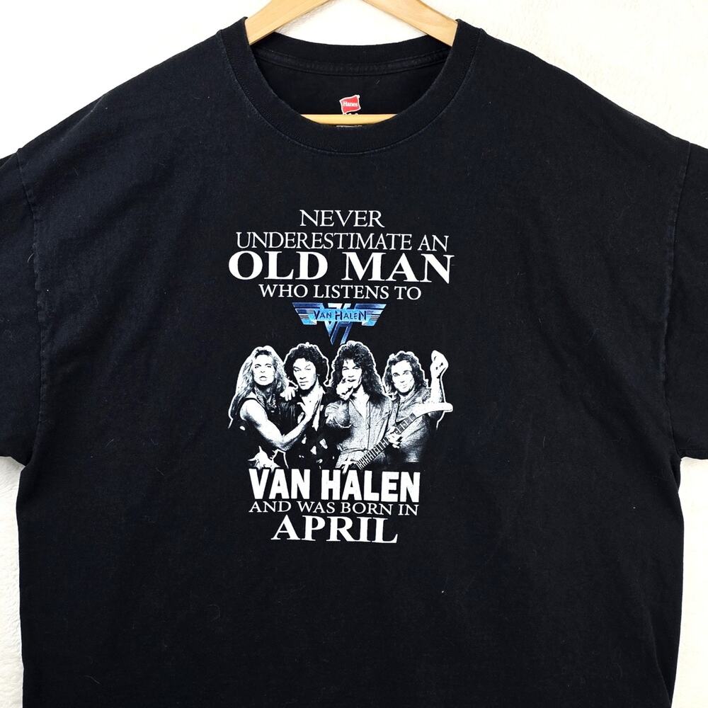 Never Underestimate An Old Man Listens To Van Halen Shirt Mens XXL Born April